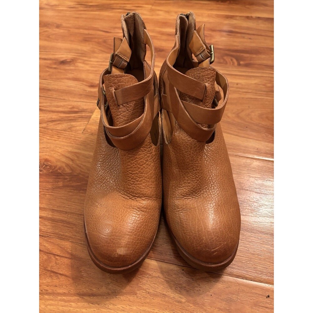 Boho Kork-Ease Leather Ankle Strap Wedge Booties Brown US 10 EU 42 Round Toe - Picture 5 of 15